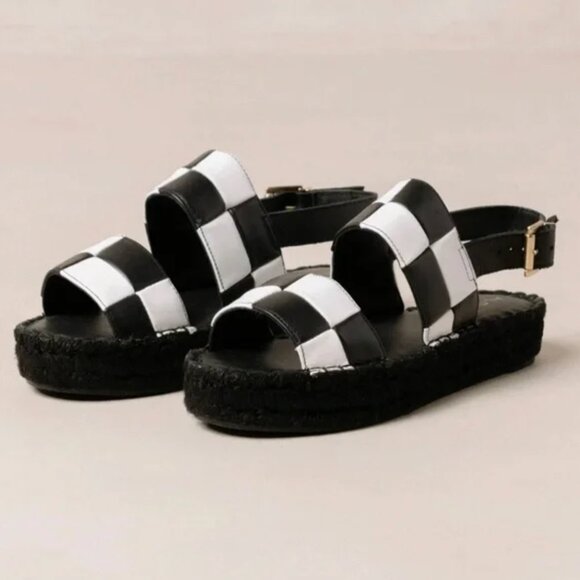 Alohas Double Strap Scacchi Sandal - B+W - Checkerboard - Espadrille inspired - Picture 6 of 7